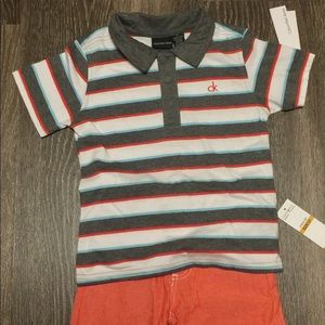 Two piece CK collared shirt and shorts set
